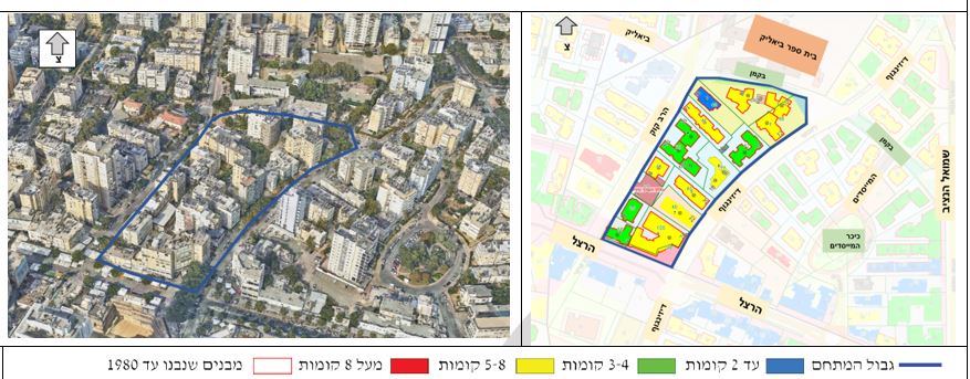 תיאור מתחם  מקום :  בין הרחובות הרב קוק, הרצל, דיזינגוף, שביל בקמן
